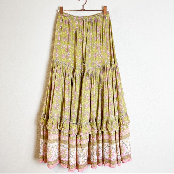 Spell Dahlia Maxi Skirt Bronze Boho Gold Yellow Pink Size Extra Small - Picture 2 of 7